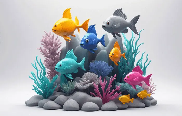 Undersea Group of Fish 3D Character Design Illustration image